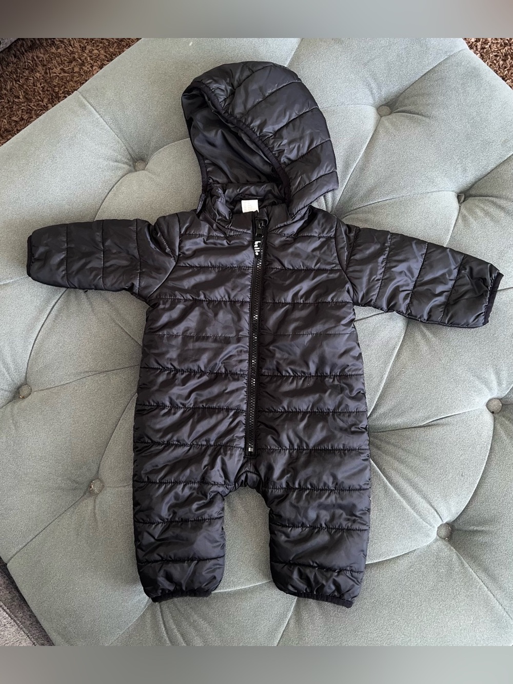 Black Hooded Puffer One-Piece for Baby